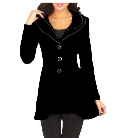 FRANK LYMAN | Black Peplum High-Low Ruffled Leather Trim Neckline Jacket Size 2 - Picture 1 of 7